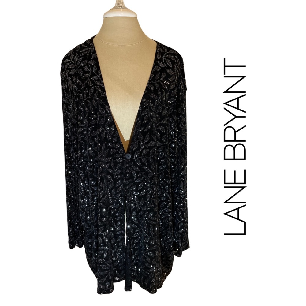 designs & co Lane Bryant Women’s Black Shiny Sparkle Cardigan Sweater